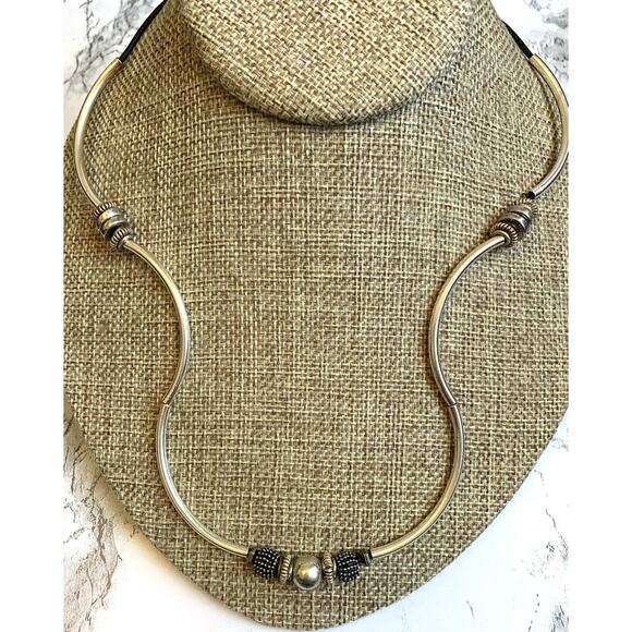 Signed Silver Tone Tube Necklace Lizzy James Single Strand Link 20'' Made in USA - Picture 1 of 7